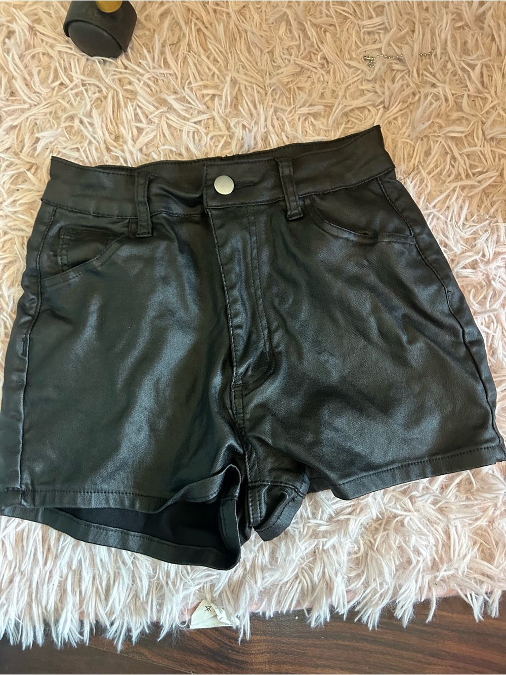 High-Rise Black Faux-Leather Women’s Shorts